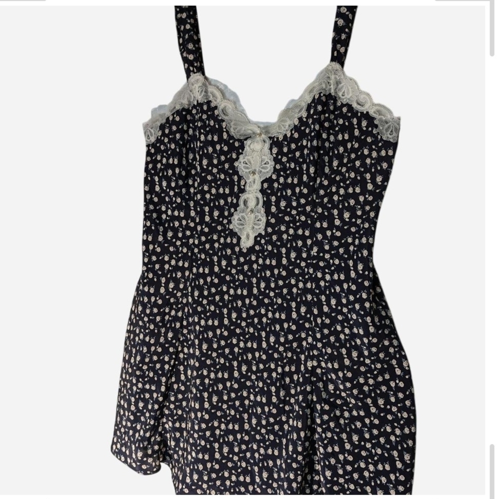 Pre-owned Vintage Navy Floral Lace Women's Chemise